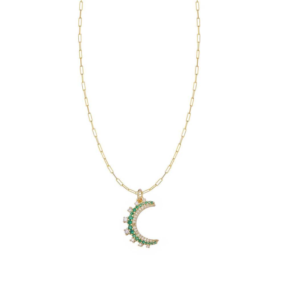 NEW ADRIANA PAPPAS women's emerald moon necklace in gold